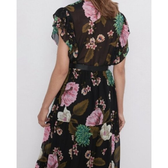 ZARA LOOSE-FITTING V-NECK RUFFLED FLORAL PRINT DRESS Size XS-S - Picture 9 of 10